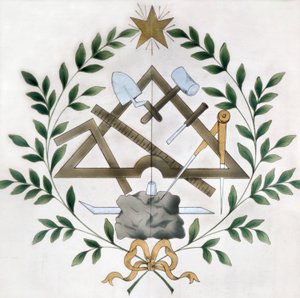 Rappresentazione dei vari emblemi massonici (acquerello)