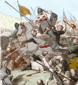 La battaglia di Hattin, 4 luglio 1187 (litografia a colori)