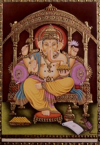 Miniatura di Lord Ganesh Ganpati su carta con doratura da School Indian