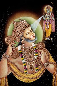 Signore Hanuman e Rama Miniatura su Carta da School Indian