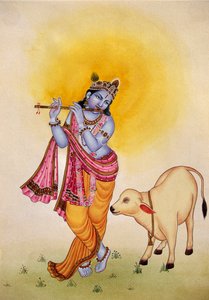 Dipinto Miniatura di Lord Krishna su Carta