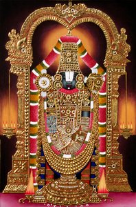 Signore Thirupati Balaji Miniatura su carta con rilievo dorato