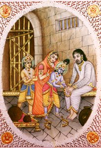 Miniatura in avorio di Krishna Balram e Devaki Vasudeva