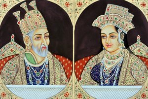 Miniatura di Bhadur Shah Zafer con Jeenat Mahal da School Indian
