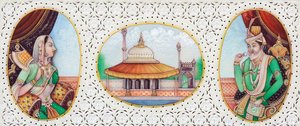 Miniatura del Mughal Imperatore Humayun con la moglie Jhanvi da School Indian