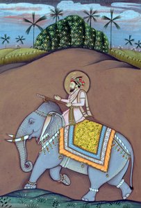 Miniatura del Mughal Imperatore Shah Jahan seduto su un elefante da School Indian