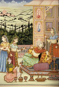 Miniatura di una dama Mughal che beve, India da School Indian