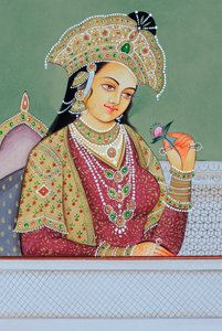 Miniatura della regina Mughal Mumtaz Mahal da School Indian