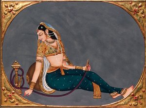 Miniatura su carta, Signora che gode del narghilè