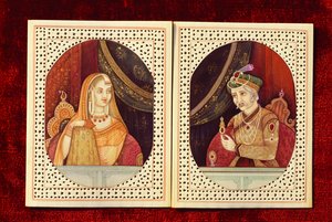 Imperatore Mughal Akbar e Jodhabai Pittura su avorio da School Indian