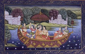 Miniatura Mughal su carta, scena d