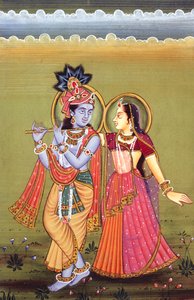 Dipinto di Dio Krishna e la sua più grande devota Radha, India