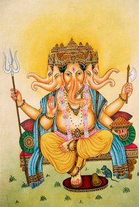 Panchmukhi Signore Ganesh Ganpati Miniatura su Carta da School Indian