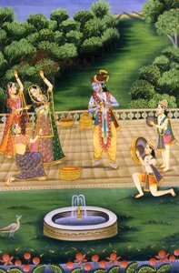 Immagine di Krishna che gioca a Holi con le Gopie (Scuola Nalkdwral Pichwai), India
