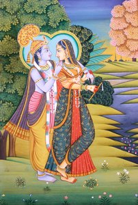 Miniatura dipinta di Radha Krishna