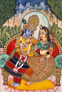 Miniatura dipinta su avorio di Radha Krishna