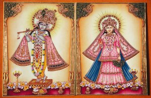 Miniatura dipinta su avorio di Radha Krishna da School Indian