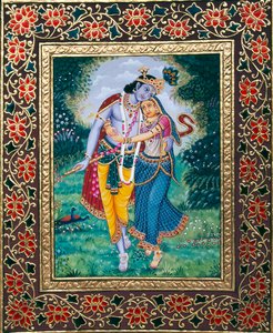 Radha Krishna Miniatura su carta da School Indian