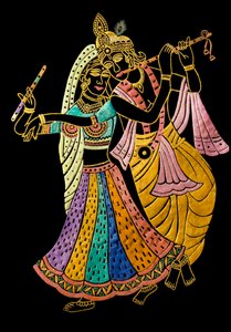 Radha Krishna Miniatura su Velluto da School Indian