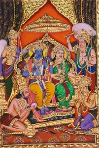 Ram Darbar Miniatura su carta con rilievo da School Indian