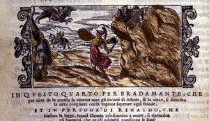 Bradamante strappa a Brunello il suo anello incantato, grazie al quale sconfigge il potere di Atlante e libera Ruggero, scena del poema cavalleresco Orlando Furioso di Ludovico Ariosto, Canto I da School Italian