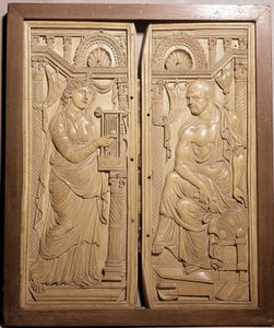 Dittico di Claudiano chiamato Dittico del Poeta e della Musa (basso rilievo in avorio, inizio VI secolo) da School Italian