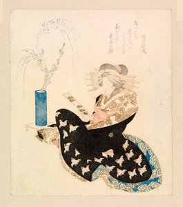 Cortigiana che legge un tanzaku (xilografia a colori) da School Japanese