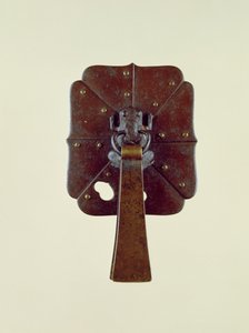 Maniglia del cassetto decorata con il disegno di una rana (ferro e rame)