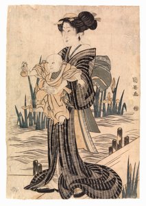 Donna giapponese con un bambino