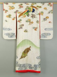 Abito da sposa Uchikake decorato con una gru e una tartaruga (tessuto) da School Japanese