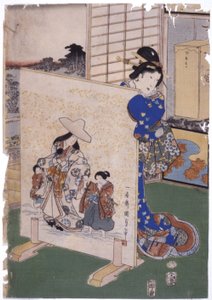Donna Dietro Tsuitate con Dipinto S. "Kunisada"