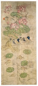 Pannello di un paravento a otto pieghe (pigmenti naturali su carta) da School Korean