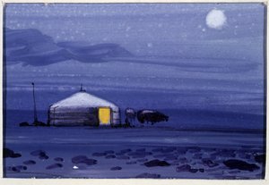 Yurta mongola, notte - Acquerello mongolo