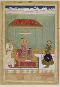 Ritratto di Shah Aurangzeb con un uomo, possibilmente Ashraf Khan, inizio XVIII secolo da School Mughal
