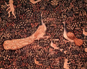 Il sipario della Vita Signorile: dettaglio raffigurante uccelli, pavone