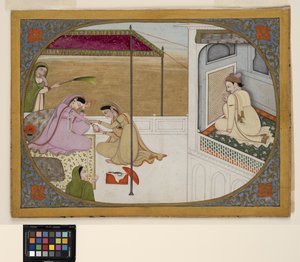 Un principe che spia i preparativi della sua amante, c.1800 da School Pahari