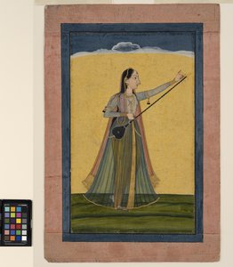 Una donna accorda la sua tambura, c.1740 da School Pahari