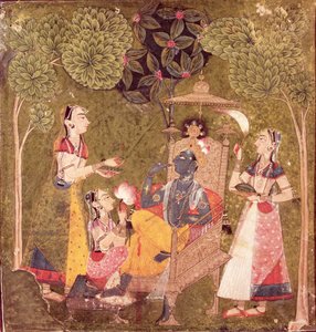 Krishna e fanciulle, Himachal Pradesh, Scuola Pahari, c.1710