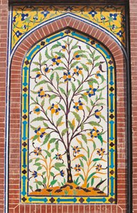 Albero in fiore, decorazione in maiolica, Moschea Wazir Khan (XVII secolo), Lahore, Punjab, Pakistan da School Pakistani