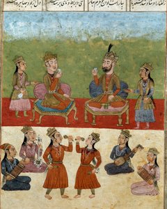Arte islamica: concerto e intrattenimento in un harem. Miniatura persiana da un manoscritto del poema epico Shahnameh da School Persian