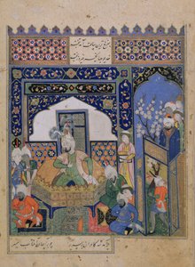Or.2838 f.20v Timur in trono a Balkh, persiano