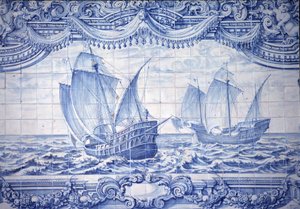 Caravelle nel XV-XVII secolo, azulejos, intorno a Lisbona, Portogallo da School Portuguese