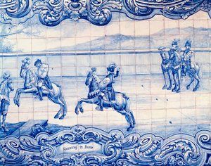 Cavaliere che pratica il gioco delle Alcancias in Portogallo