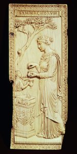 Una foglia del dittico dei Symmachi, chiamato così dalla famiglia Symmachi, 400 d.C. da School Roman