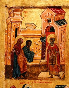 Icona raffigurante Gioacchino e Anna che visitano il Tempio di Gerusalemme (dettaglio) da School Russian