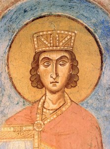 Re Salomone - Antichi affreschi russi - XII secolo - Affresco - Chiesa di San Giorgio, Staraya Ladoga