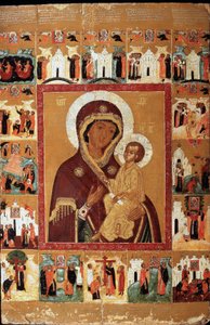 La Vergine di Tichvin con i miracoli da School Russian