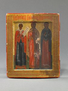 Icona Menologion con i santi Parasceve, Caterina e Anastasia, fine del XVII secolo (tempera su legno)