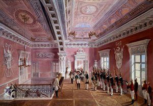 Cambio della guardia nel vestibolo superiore del Castello di Pavlosk alla presenza di Paolo I da School Russian