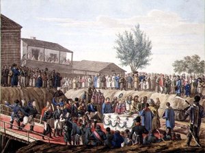 La posa della prima pietra della Dogana a Mohiloff nel 1820 da School Russian